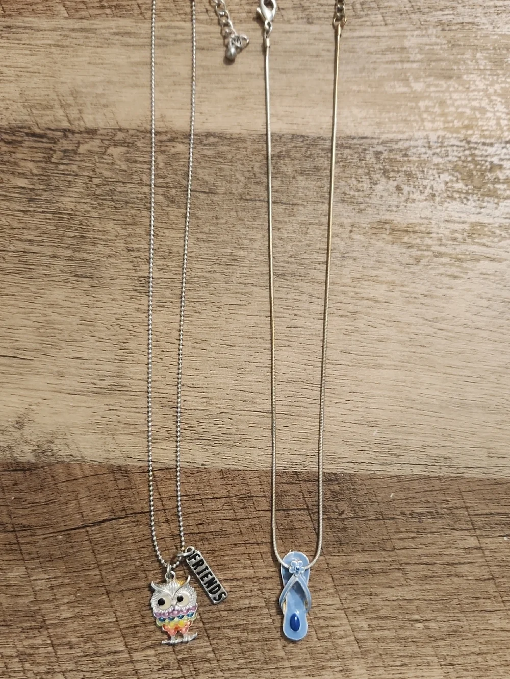 Kids Colorful Owl 'Friends' Pendant Necklace - Blue Flip Flop Accent